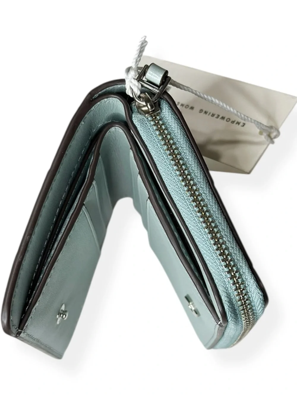 TORY BURCH Robinson Croc-Embossed Bifold Wallet - Blue Celadon